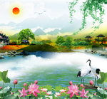 锦绣山河风景画自然风光背景墙