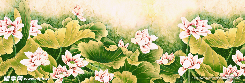 古典画荷塘荷叶