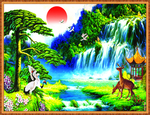 日出东方迎客松瀑布小鹿梅花鹿