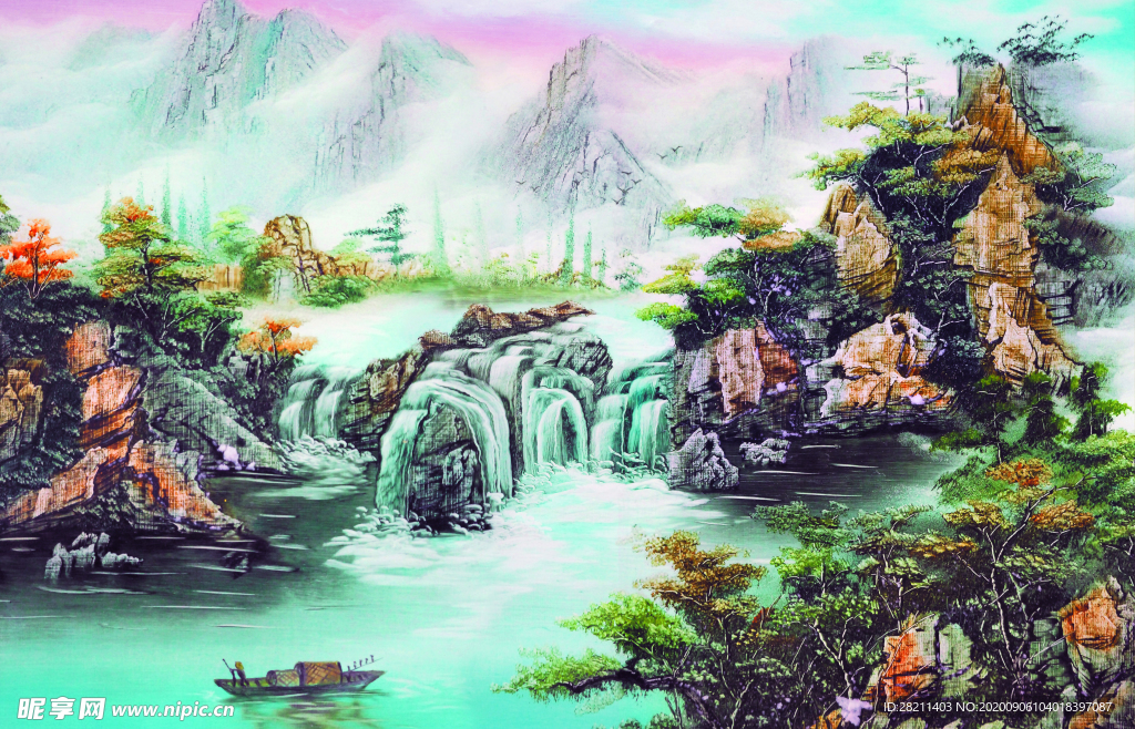 水彩画水墨画山水画装饰画背景墙