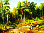 油画松树柏树装饰画
