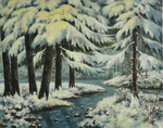 雪松雾凇油画