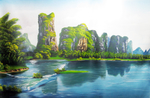 桂林山水油画山水画风景画