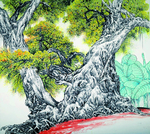 油画水墨画古树参天大树