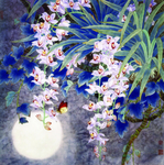 水墨画藤曼兰花