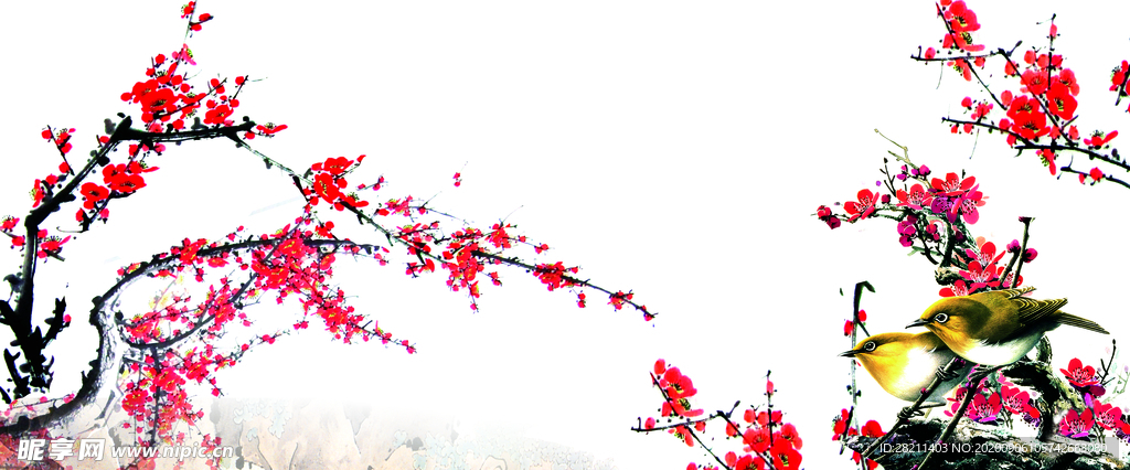 梅花水墨画装饰画背景墙