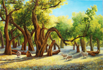 油画水墨画丛林树林大树装饰画