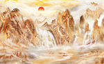山水画 太阳 背景墙