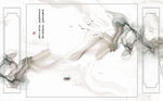 水墨画 飘带 小船 背景墙