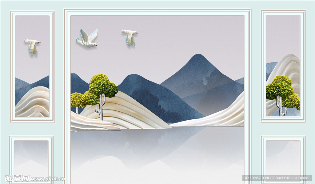 山水画 框框 背景墙