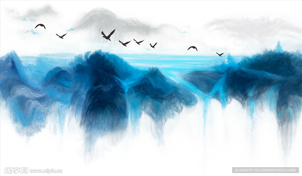水墨画 飞鸟 背景墙