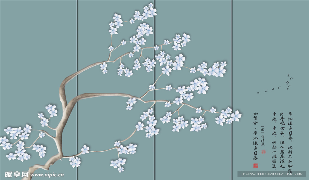 浮雕花 花鸟画 背景墙