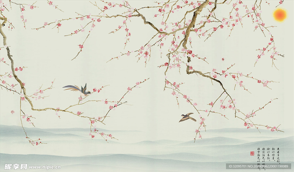 花鸟画 梅花 背景墙