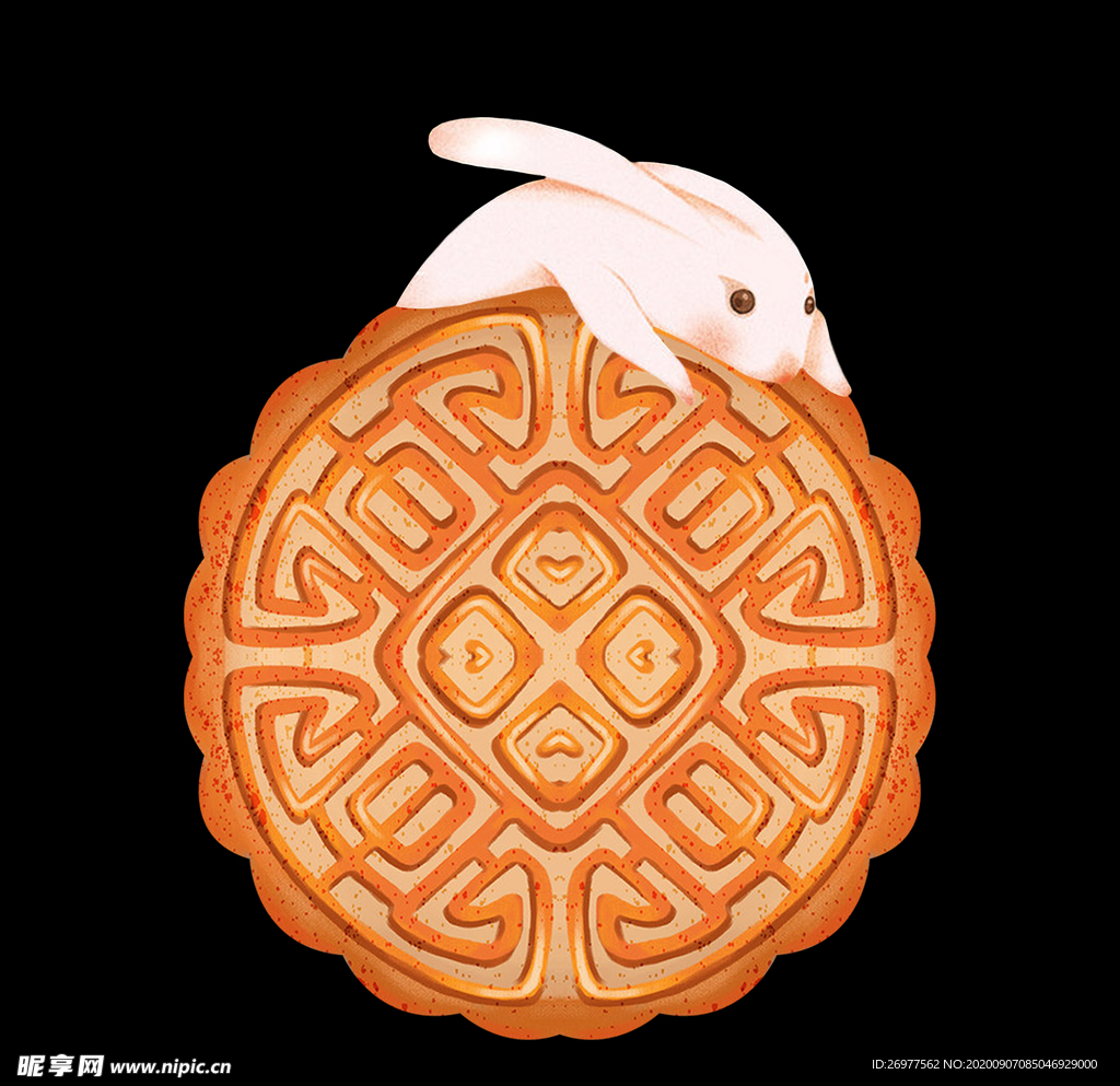 中秋节趴在月饼上的兔子