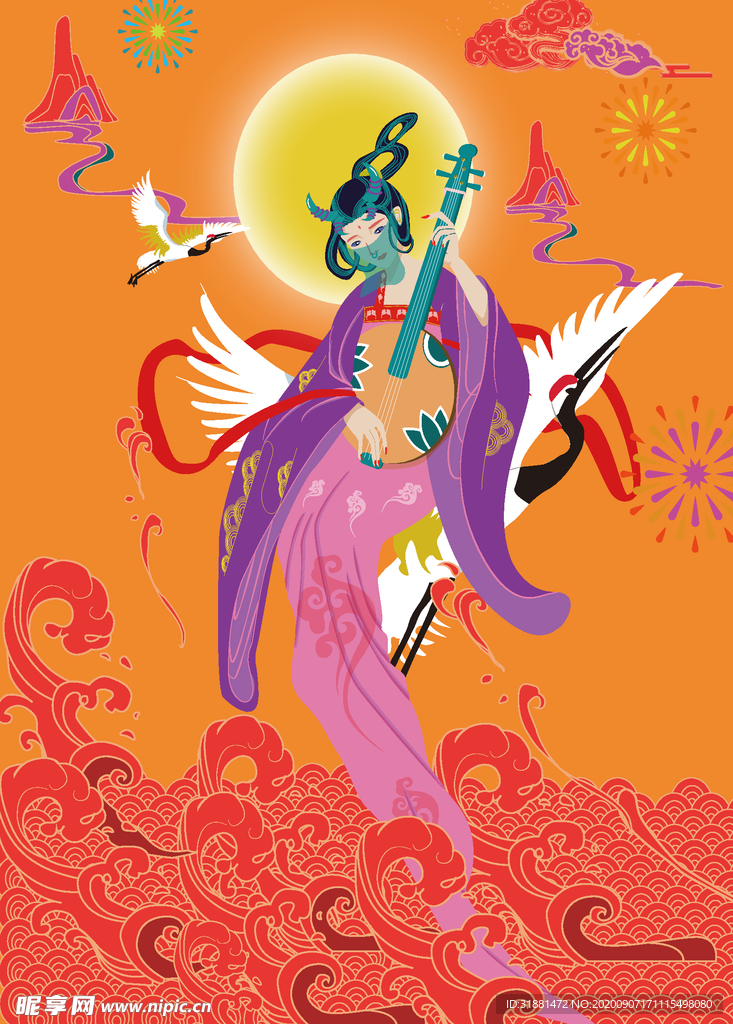 嫦娥美女千鹤图