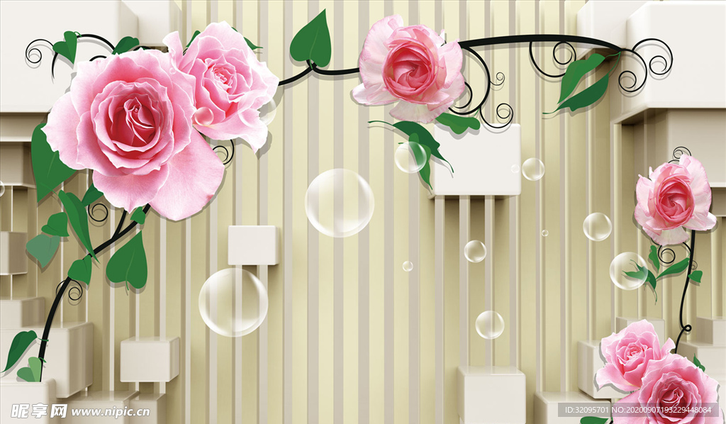 玫瑰 花藤 3D背景墙