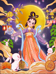 中秋嫦娥玉兔插画