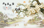 工笔花鸟背景墙装饰画