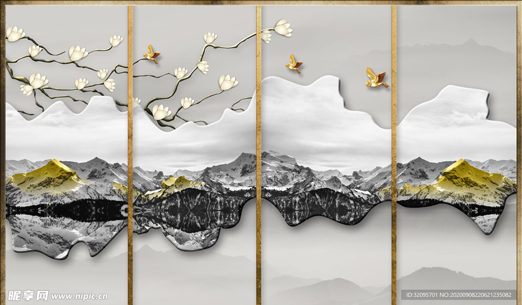 水墨画 玉兰 背景墙