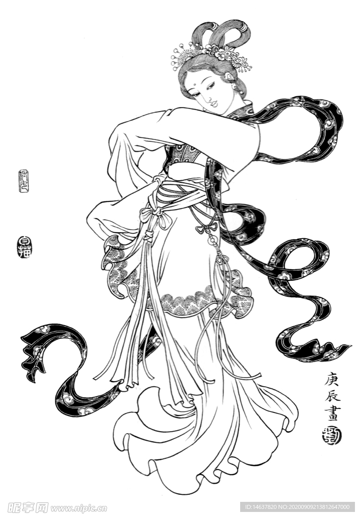 线描仕女图