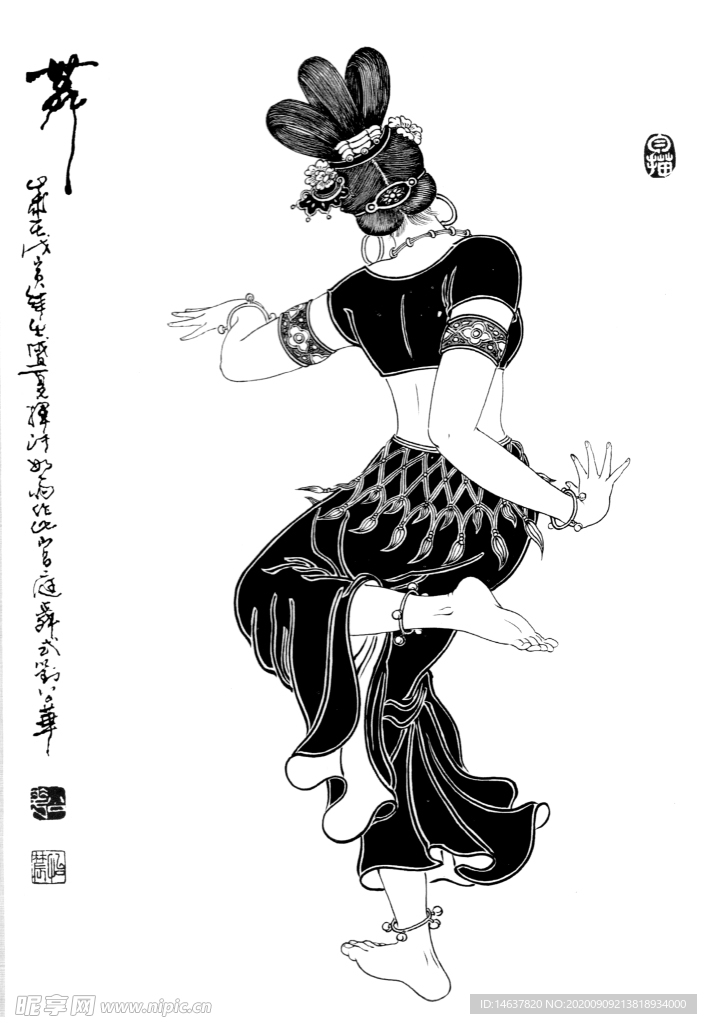 线描仕女图