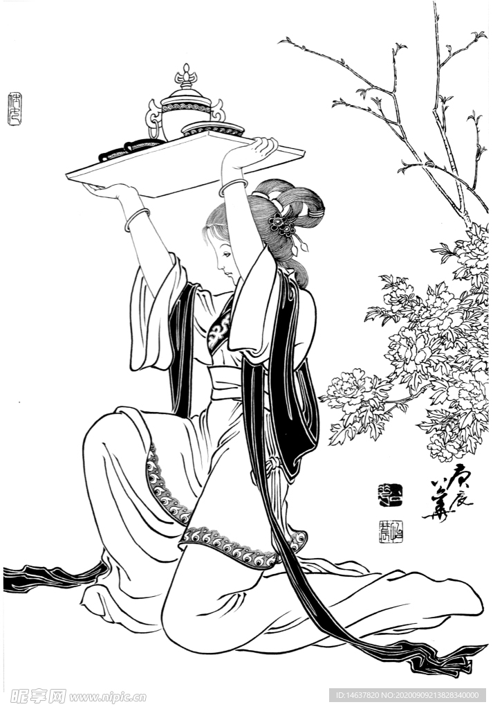 线描仕女图