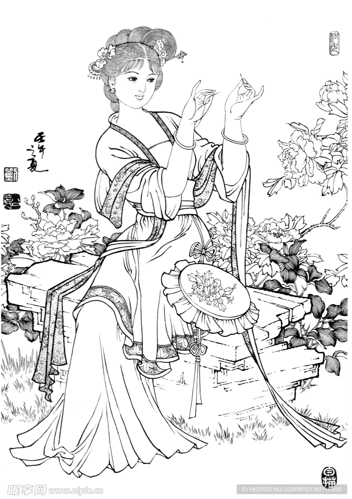 线描仕女图