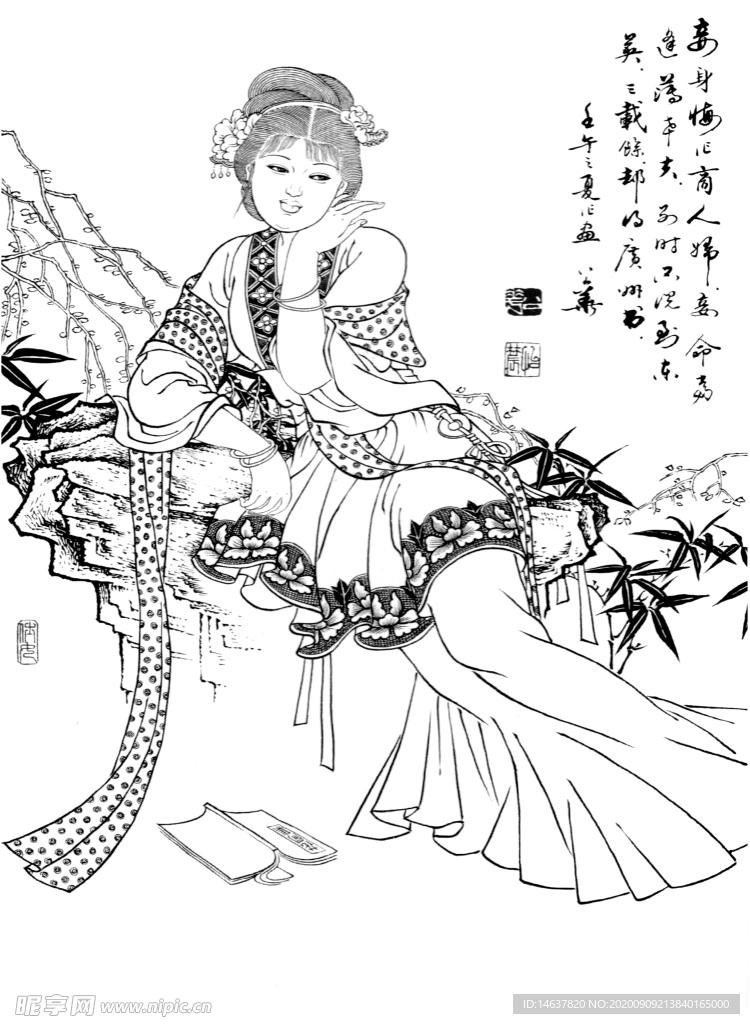 线描仕女图