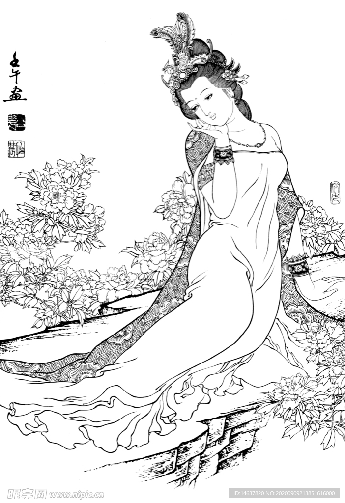 线描仕女图