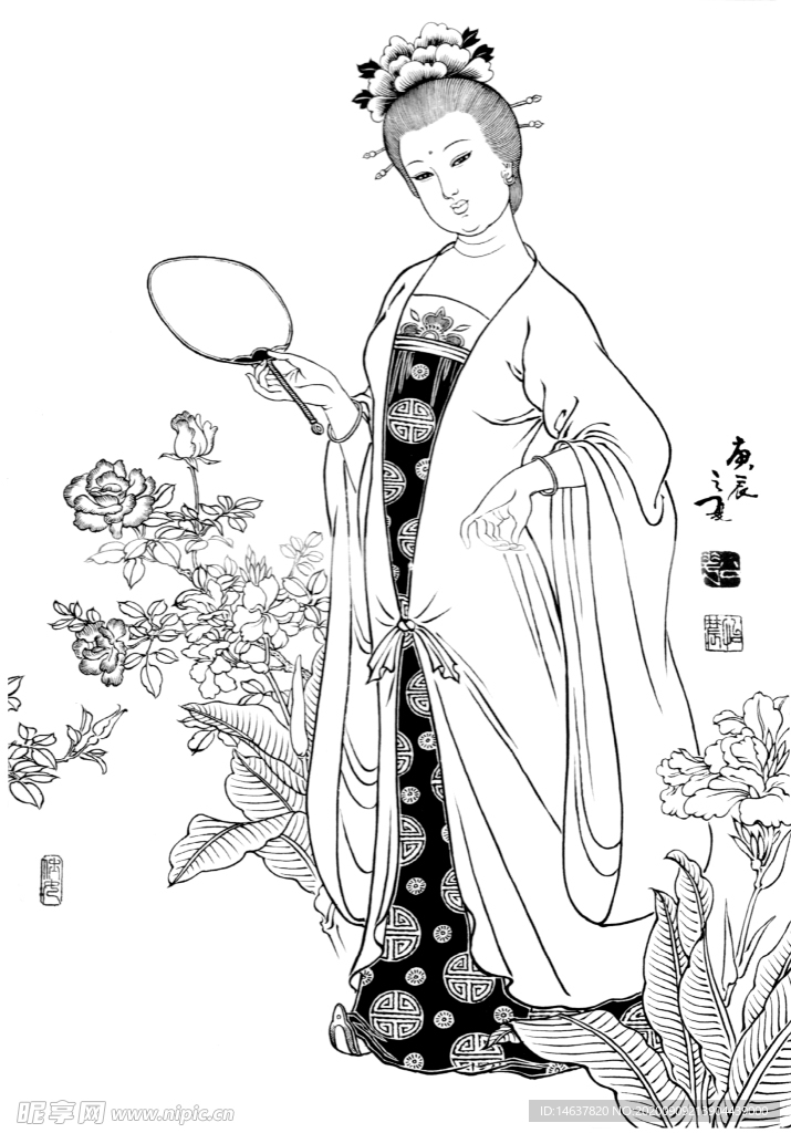 线描仕女图