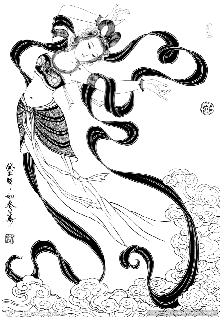 线描仕女图