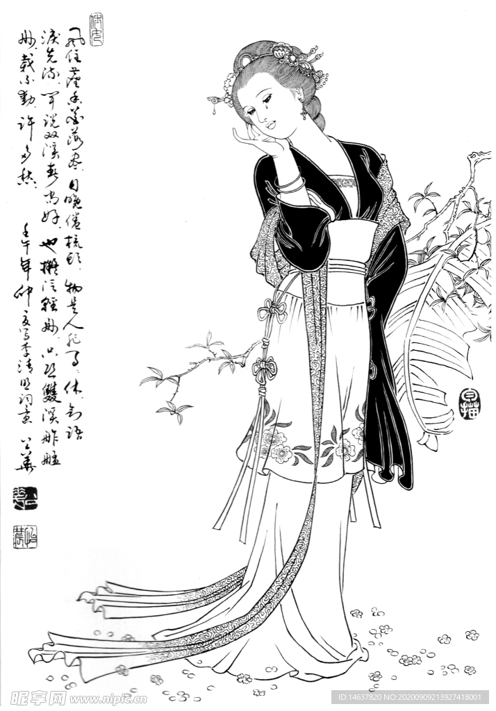 线描仕女图