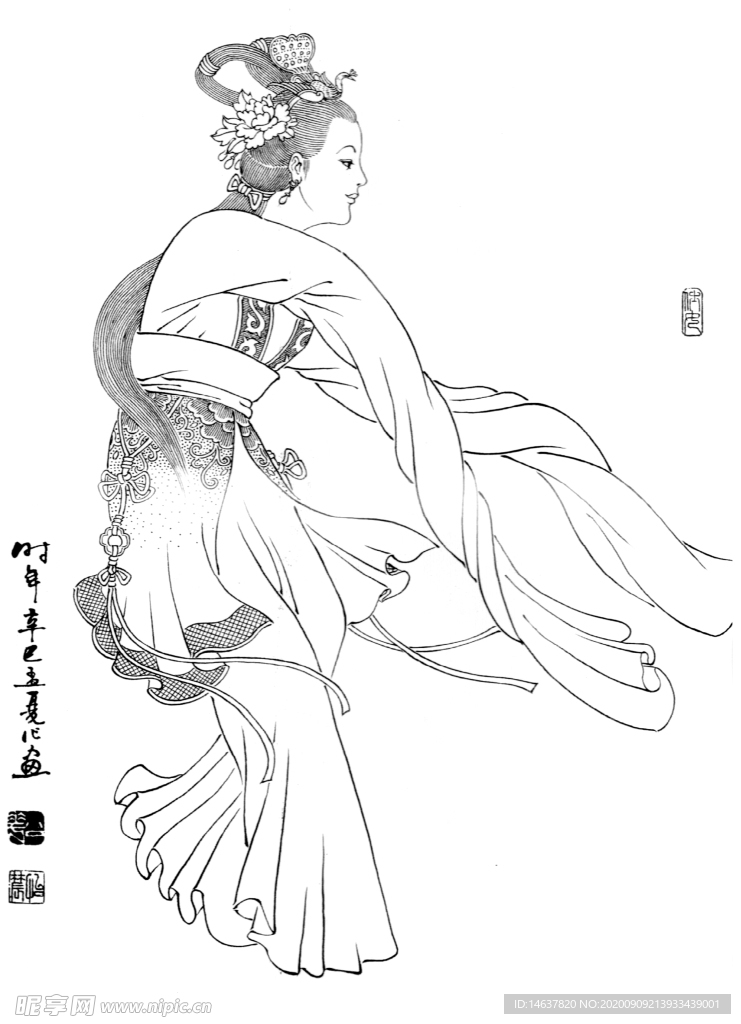 线描仕女图