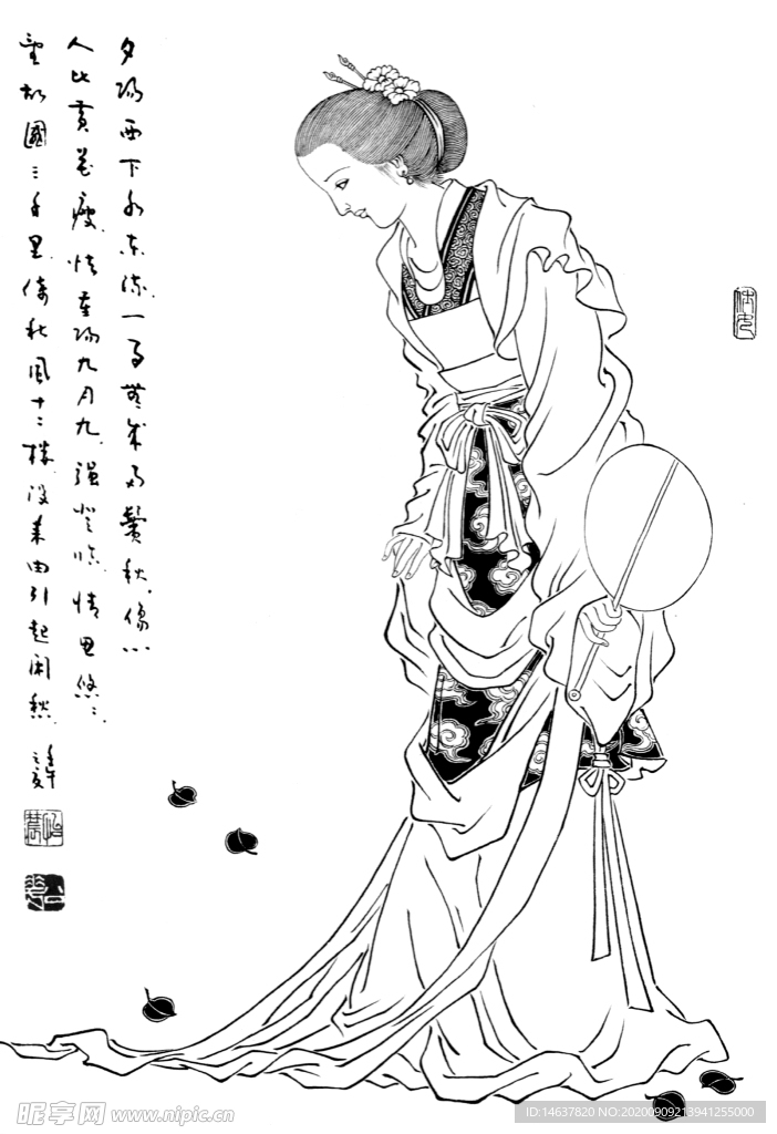 线描仕女图