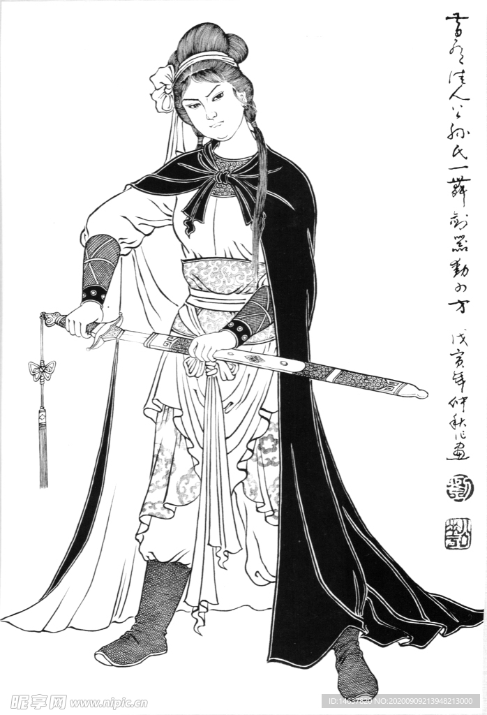 线描仕女图