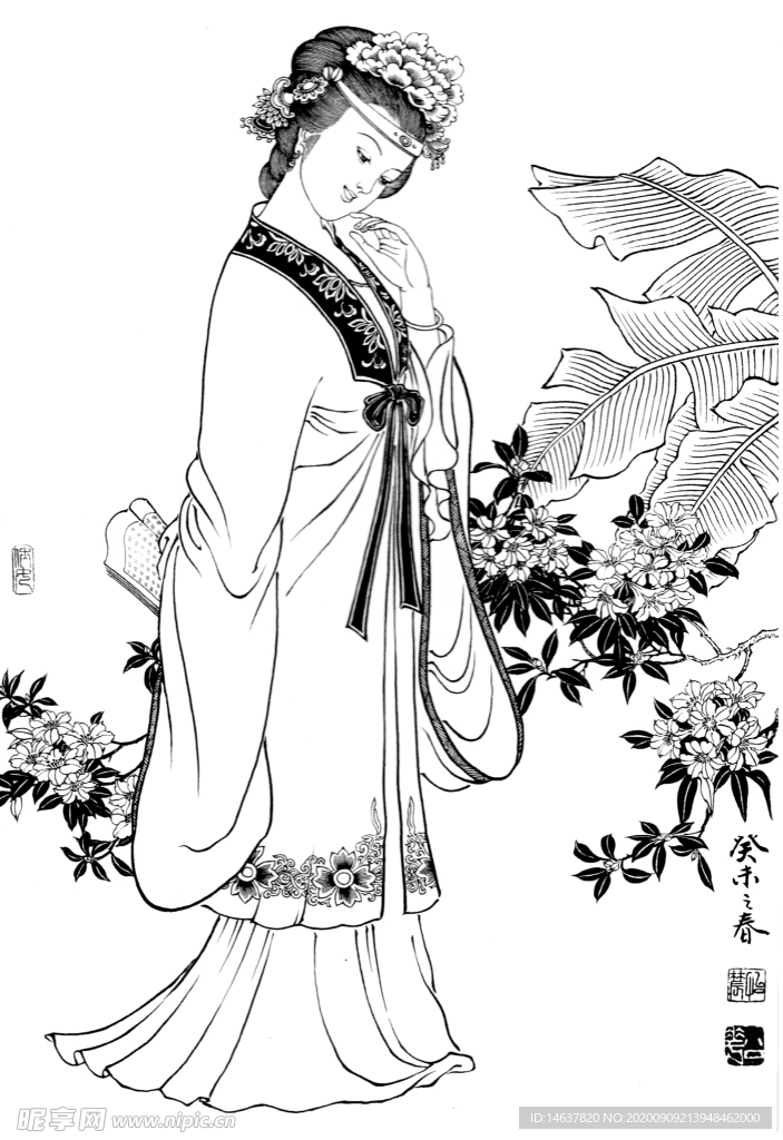 线描仕女图