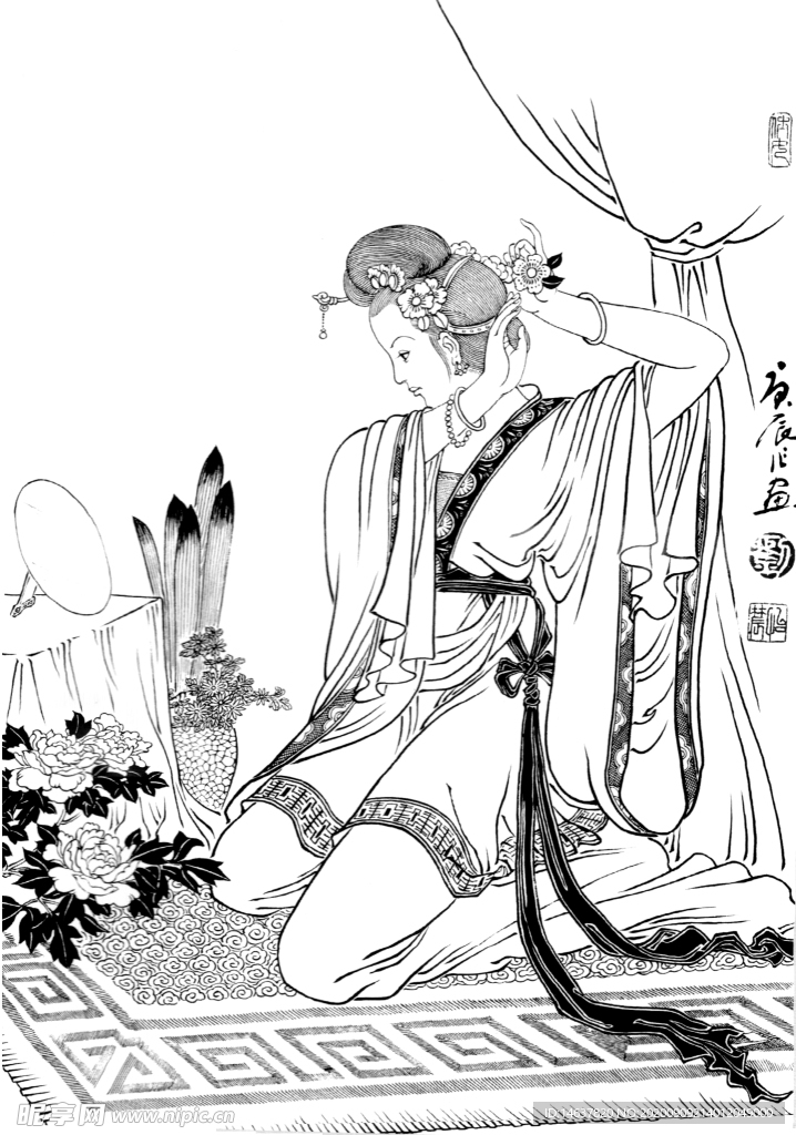 线描仕女图