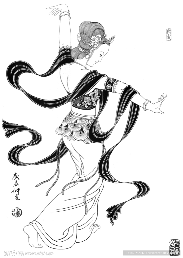线描仕女图