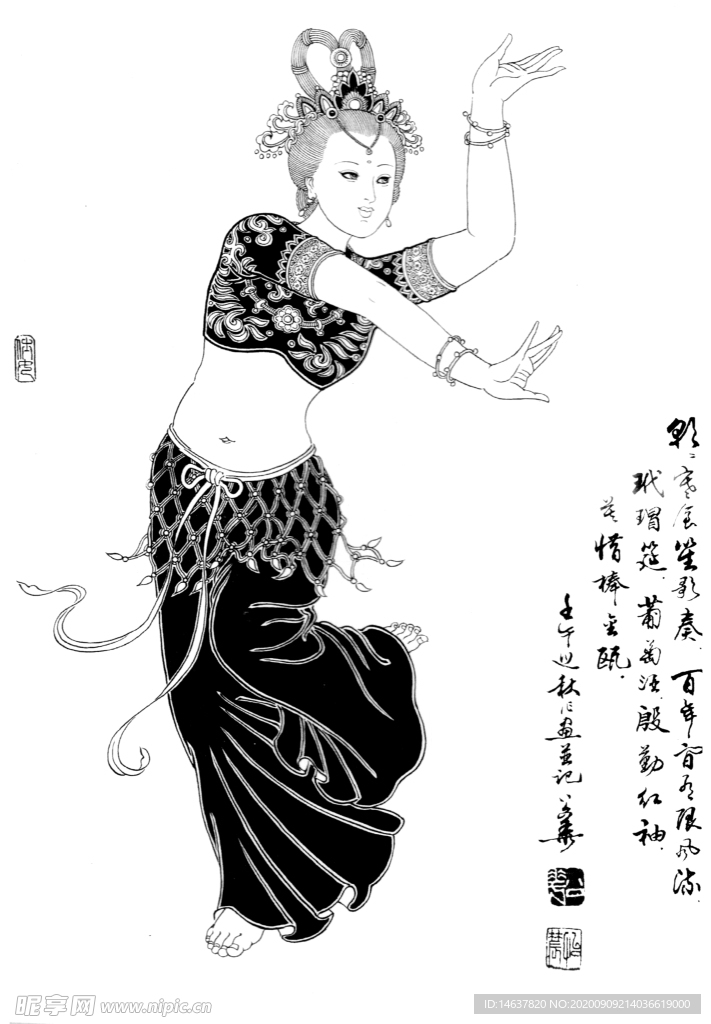 线描仕女图