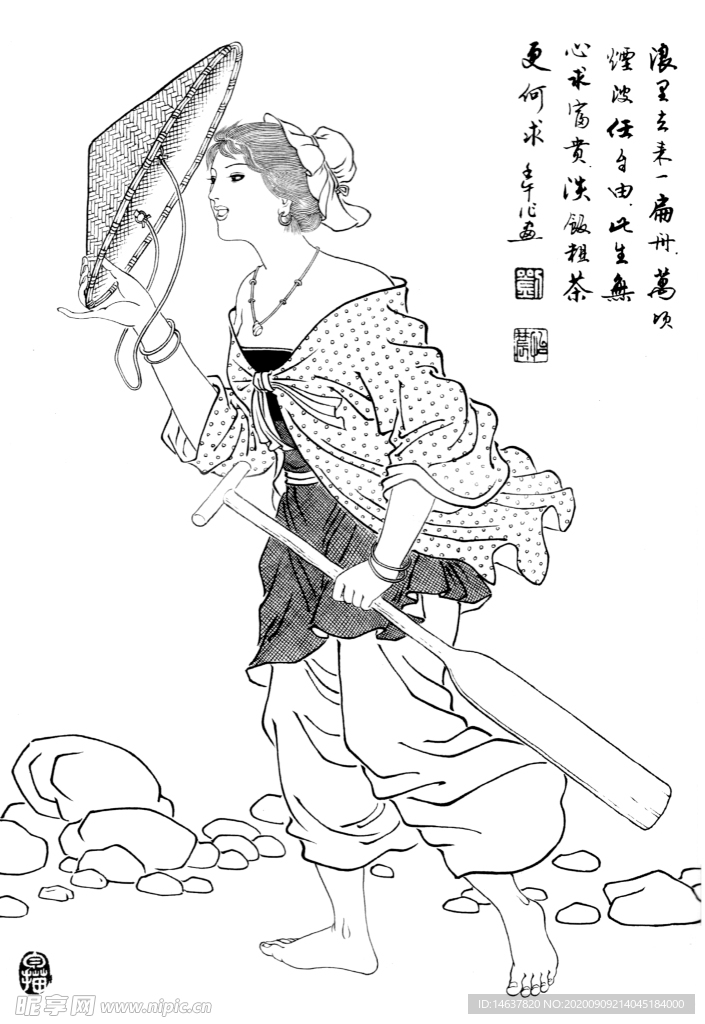 线描仕女图