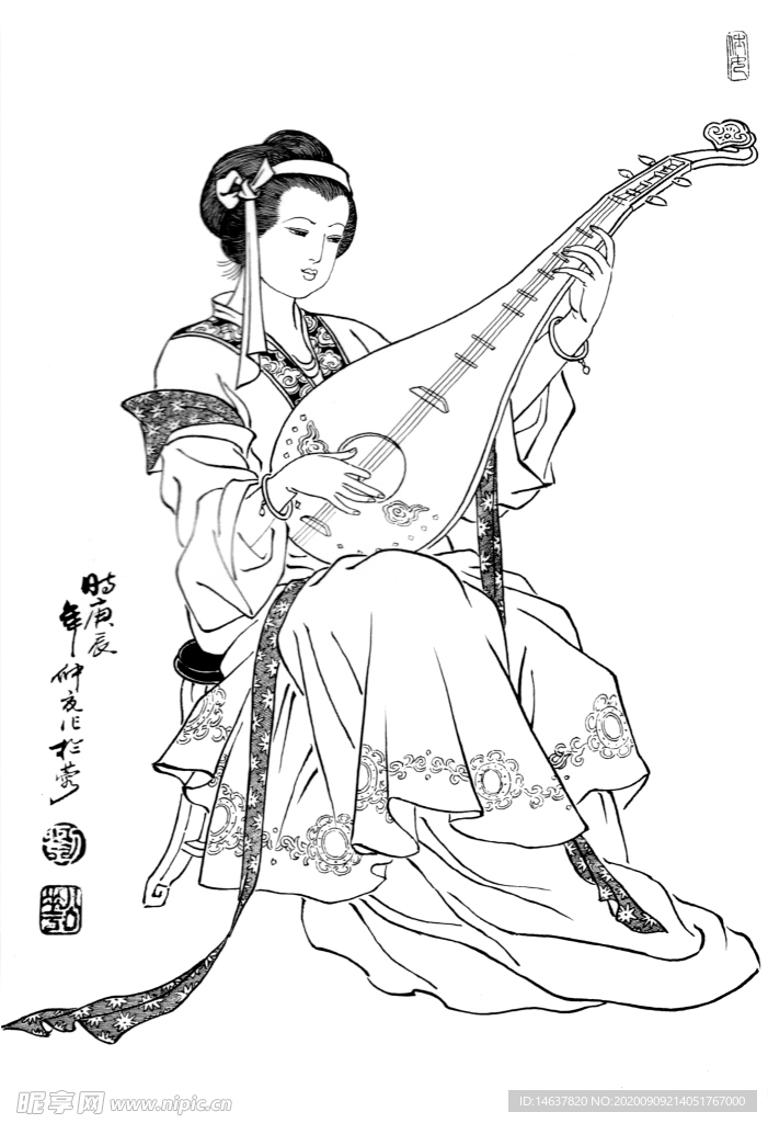 线描仕女图