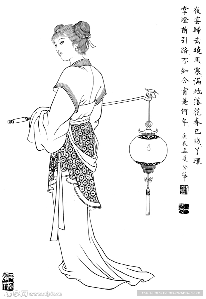 线描仕女图