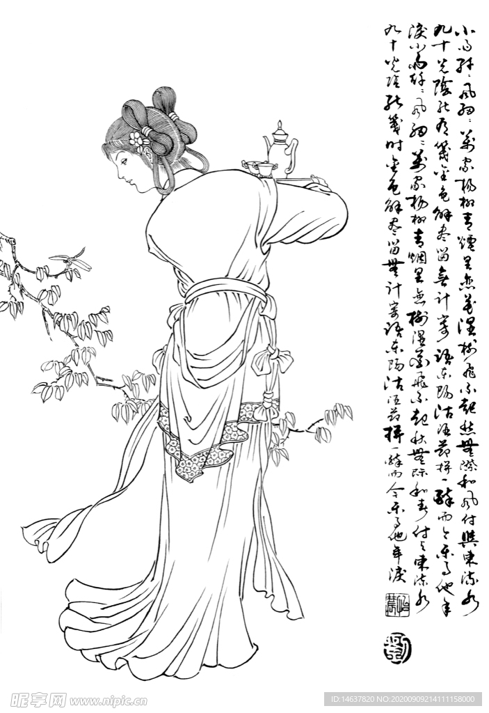 线描仕女图