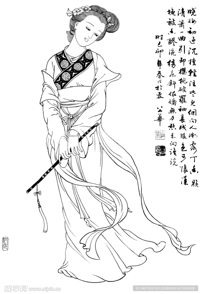 线描仕女图