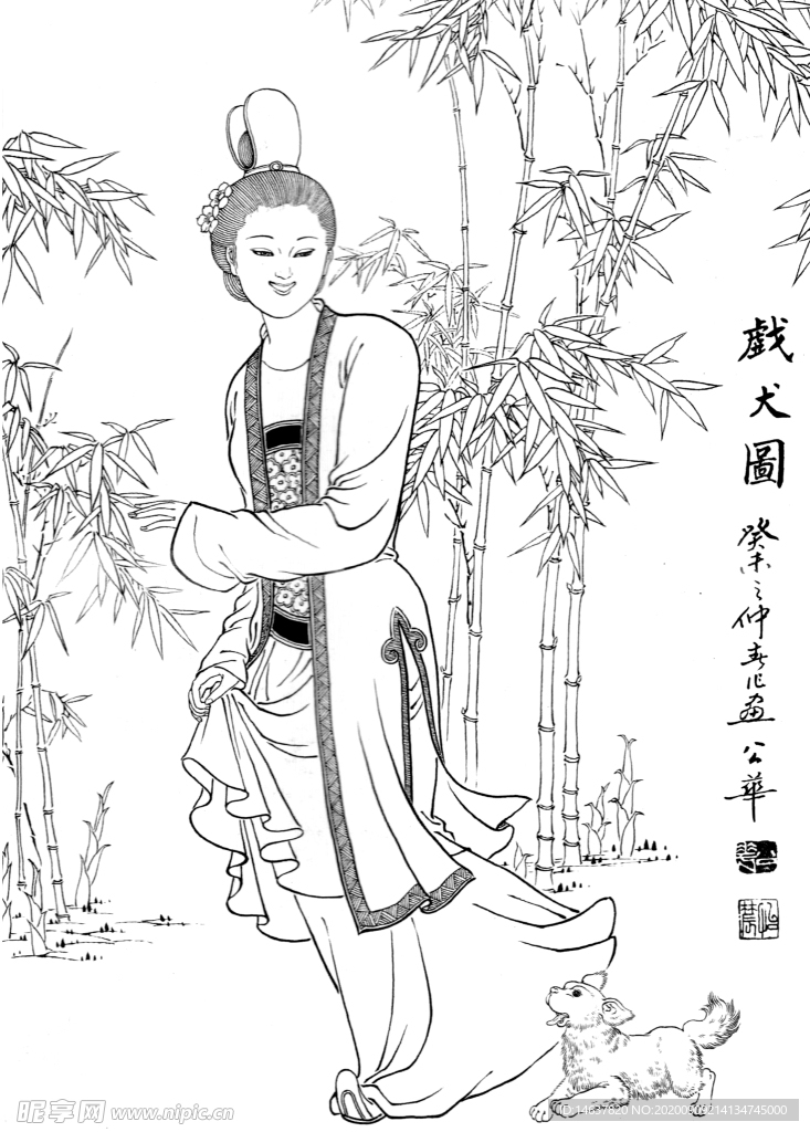 线描仕女图