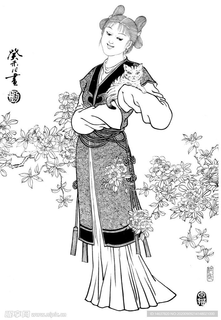 线描仕女图