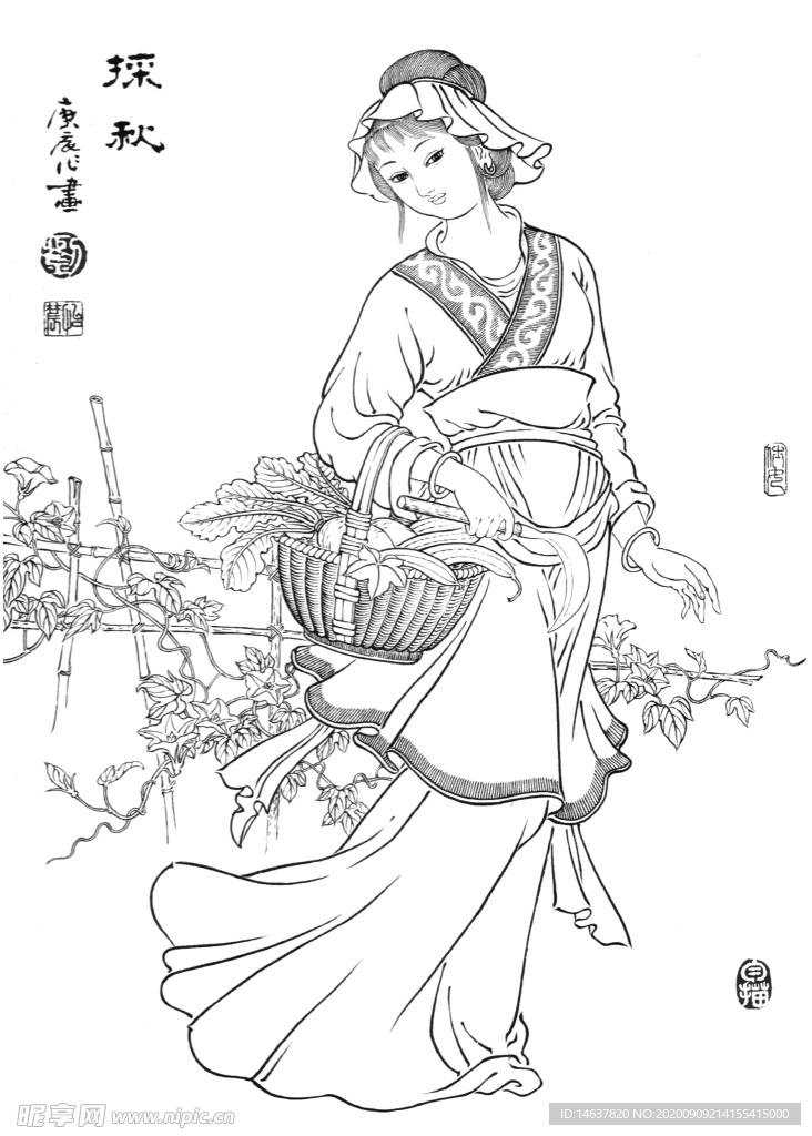 线描仕女图