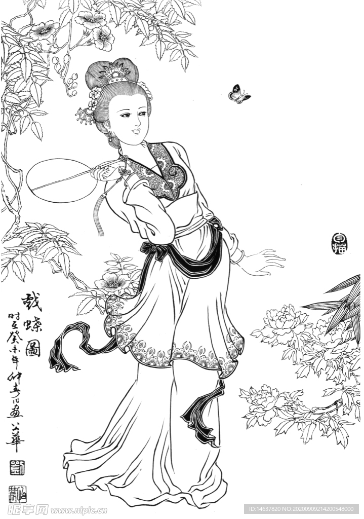 线描仕女图