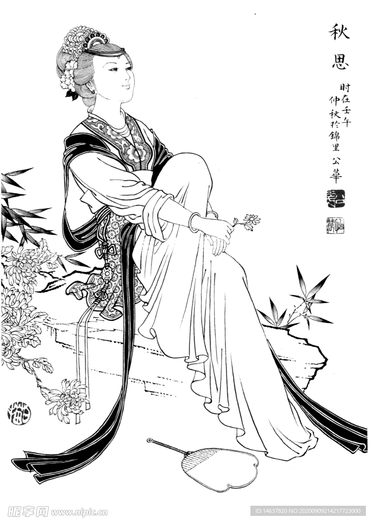 线描仕女图