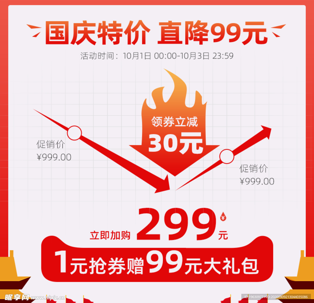 国庆节价格曲线趋势促销红色主图